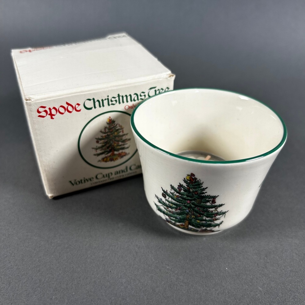 Spode Christmas Tree Votive Cup and Candle Set England S3324 S Holiday Decor